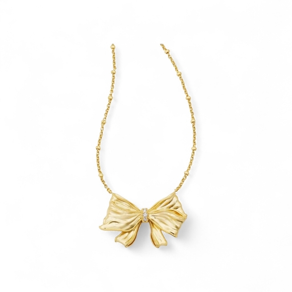 Kendra Scott ×LoveShackFancy Gold Bow With Crystal Necklace Limited New - Picture 5 of 9